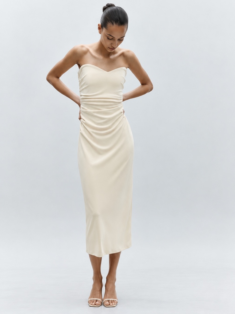 ZARA Cream Ivory Draped Ruched Spaghetti Strap Maxi Dress | NWT | L